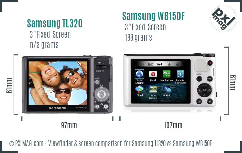 Samsung TL320 vs Samsung WB150F Screen and Viewfinder comparison