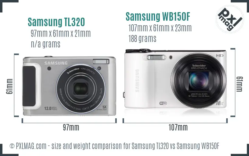 Samsung TL320 vs Samsung WB150F size comparison