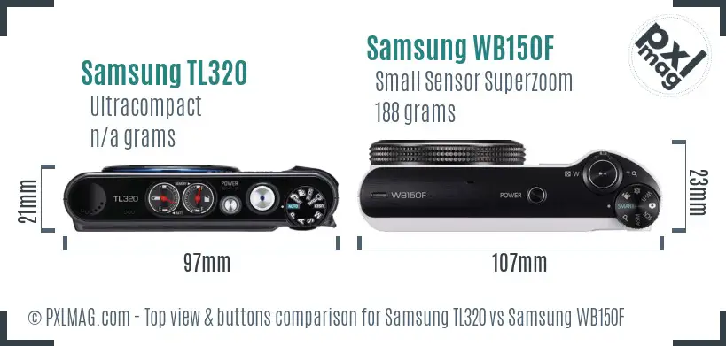 Samsung TL320 vs Samsung WB150F top view buttons comparison