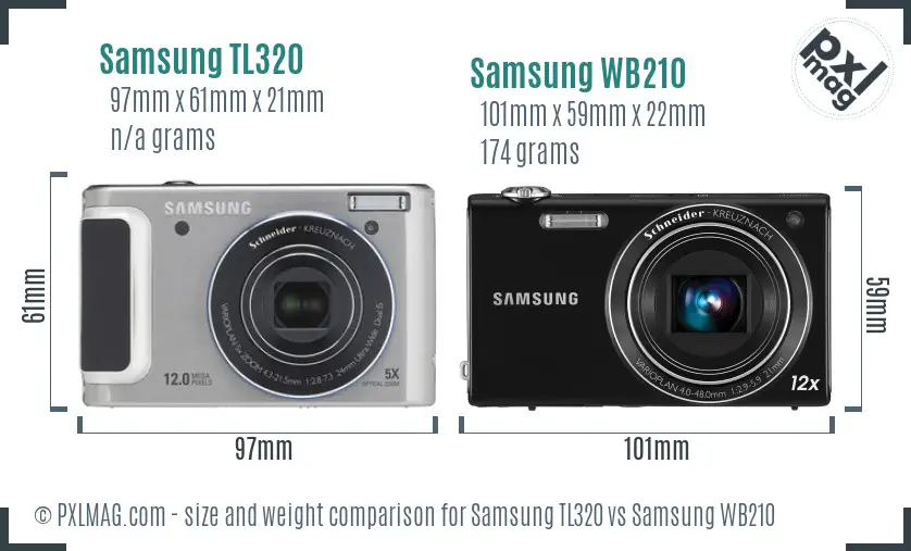 Samsung TL320 vs Samsung WB210 size comparison
