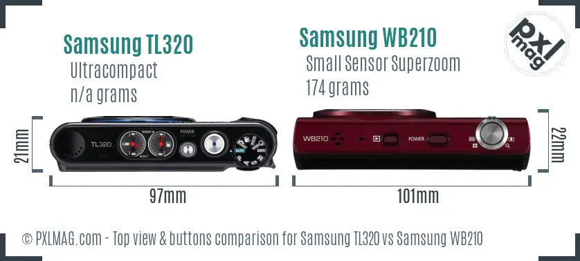 Samsung TL320 vs Samsung WB210 top view buttons comparison