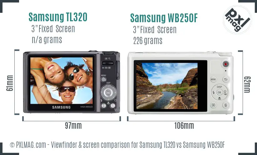 Samsung TL320 vs Samsung WB250F Screen and Viewfinder comparison