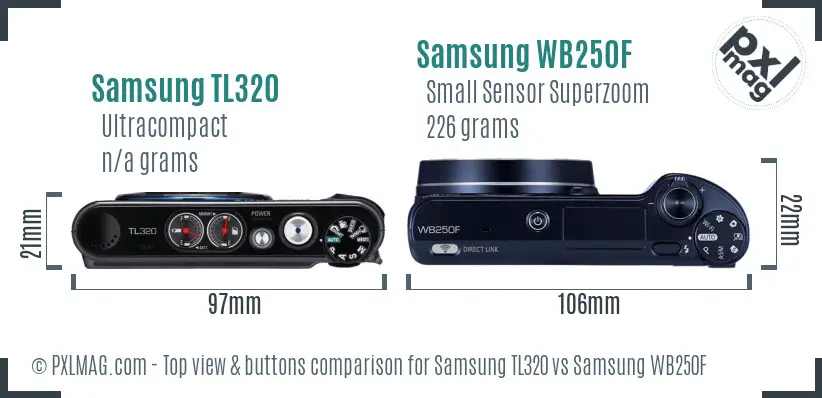 Samsung TL320 vs Samsung WB250F top view buttons comparison