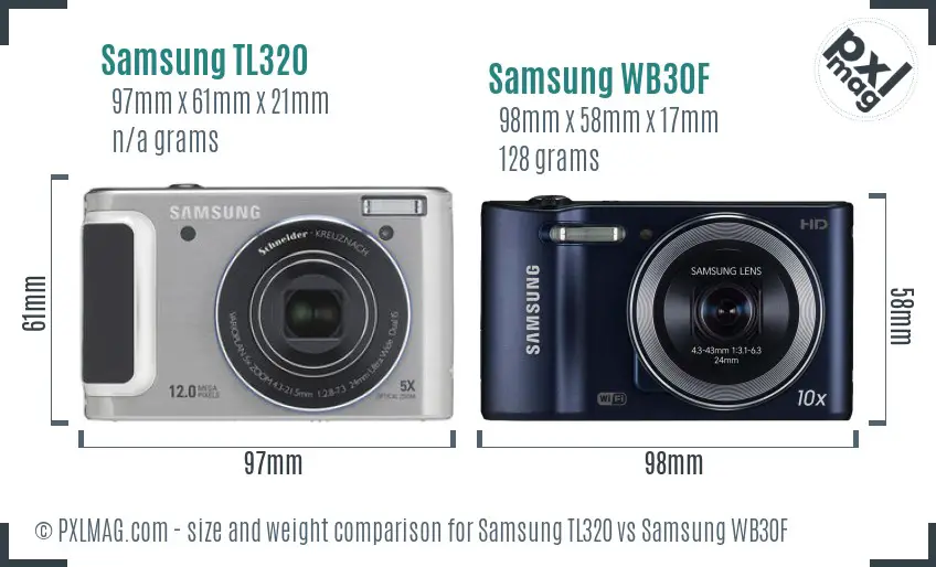 Samsung TL320 vs Samsung WB30F size comparison