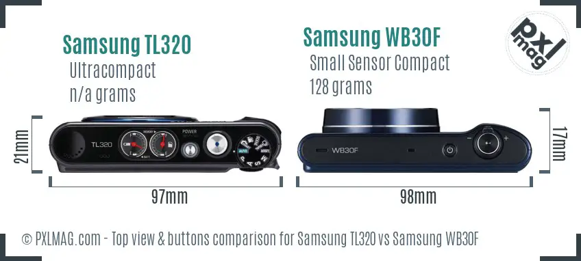 Samsung TL320 vs Samsung WB30F top view buttons comparison