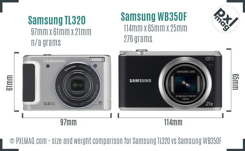 Samsung TL320 vs Samsung WB350F size comparison