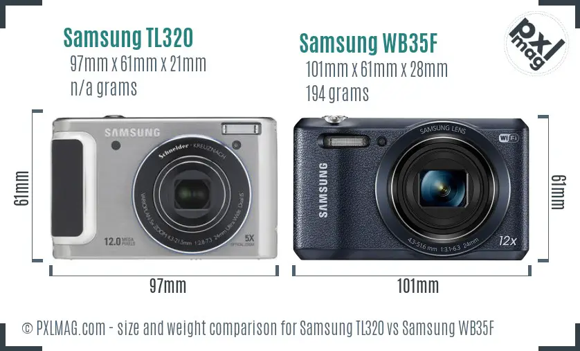 Samsung TL320 vs Samsung WB35F size comparison