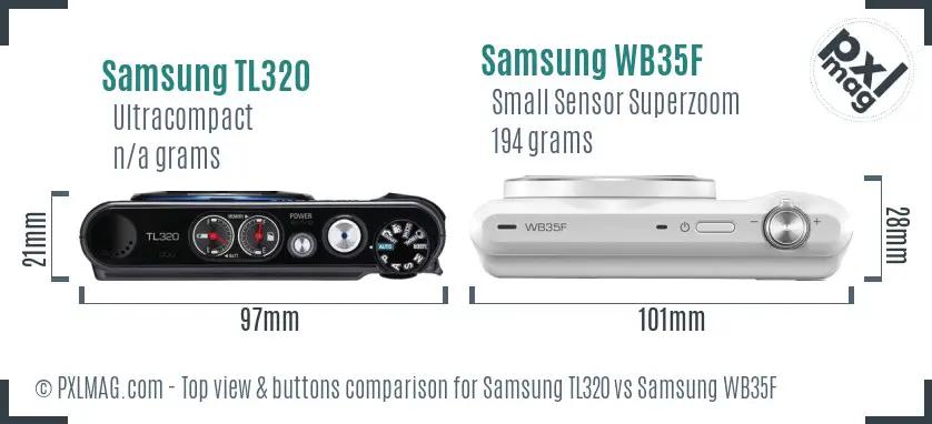 Samsung TL320 vs Samsung WB35F top view buttons comparison