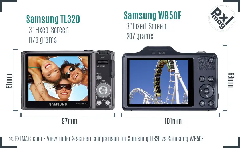 Samsung TL320 vs Samsung WB50F Screen and Viewfinder comparison