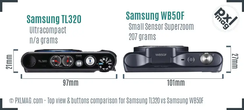Samsung TL320 vs Samsung WB50F top view buttons comparison