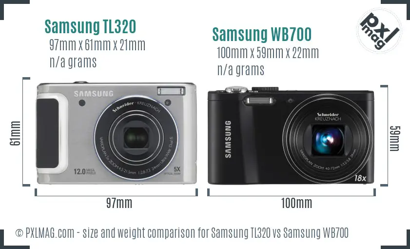 Samsung TL320 vs Samsung WB700 size comparison