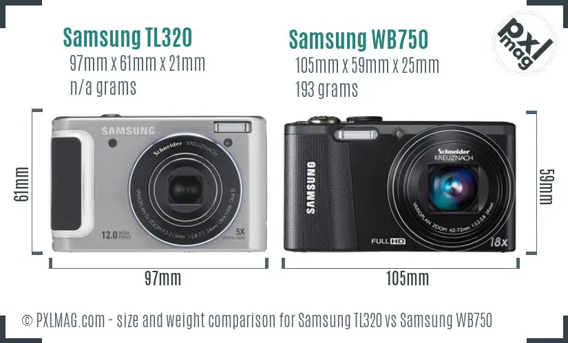 Samsung TL320 vs Samsung WB750 size comparison