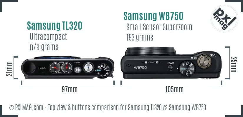 Samsung TL320 vs Samsung WB750 top view buttons comparison