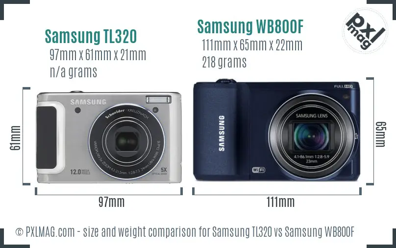 Samsung TL320 vs Samsung WB800F size comparison