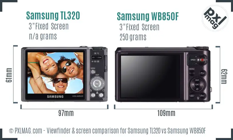 Samsung TL320 vs Samsung WB850F Screen and Viewfinder comparison