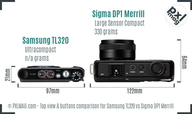 Samsung TL320 vs Sigma DP1 Merrill top view buttons comparison