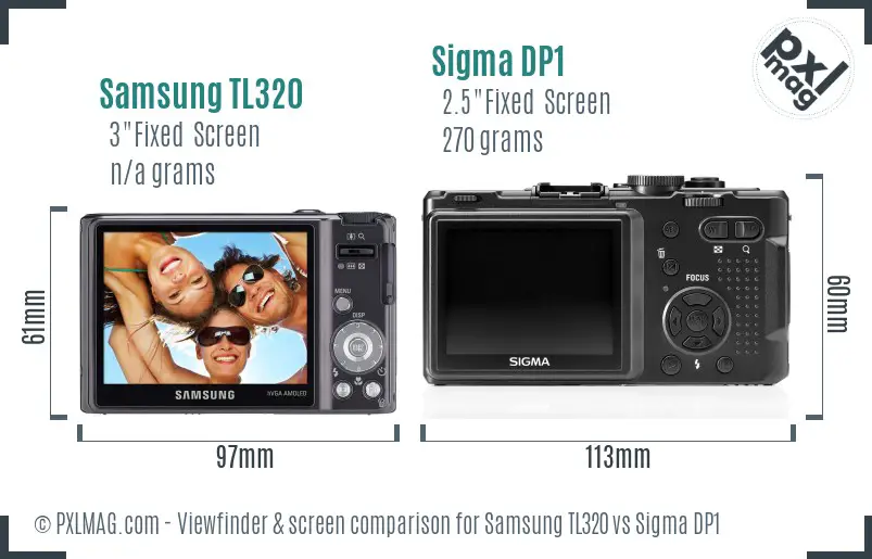 Samsung TL320 vs Sigma DP1 Screen and Viewfinder comparison