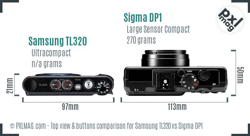 Samsung TL320 vs Sigma DP1 top view buttons comparison