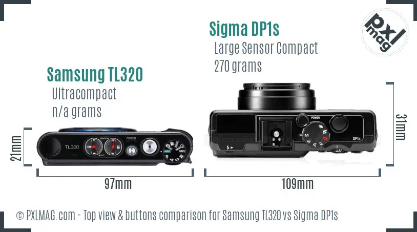 Samsung TL320 vs Sigma DP1s top view buttons comparison