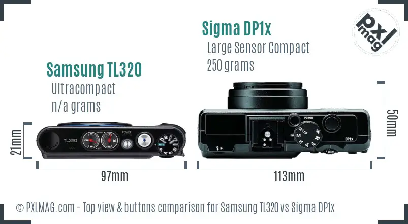 Samsung TL320 vs Sigma DP1x top view buttons comparison Samsung TL320 vs Sigma DP1x top view buttons comparison