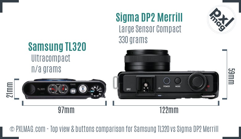 Samsung TL320 vs Sigma DP2 Merrill top view buttons comparison