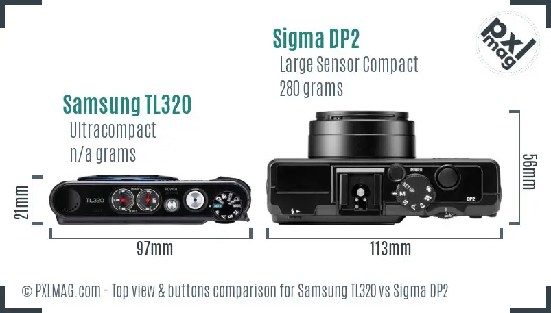 Samsung TL320 vs Sigma DP2 top view buttons comparison
