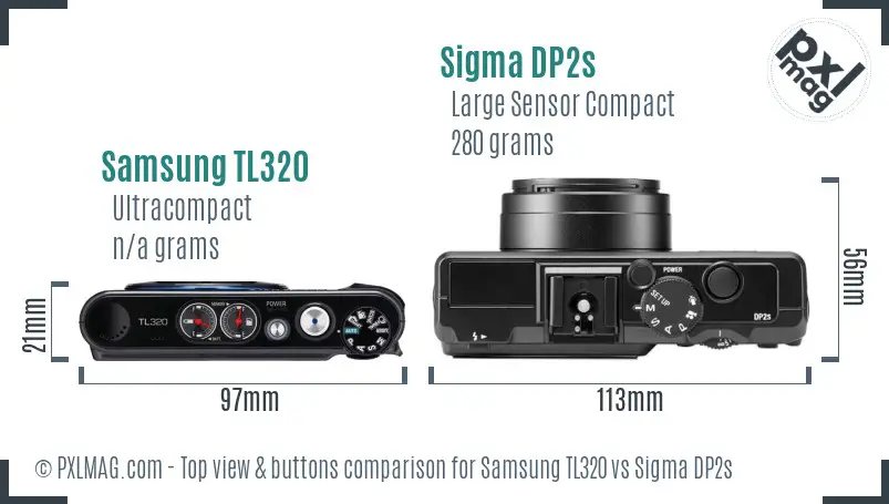 Samsung TL320 vs Sigma DP2s top view buttons comparison Samsung TL320 vs Sigma DP2s top view buttons comparison