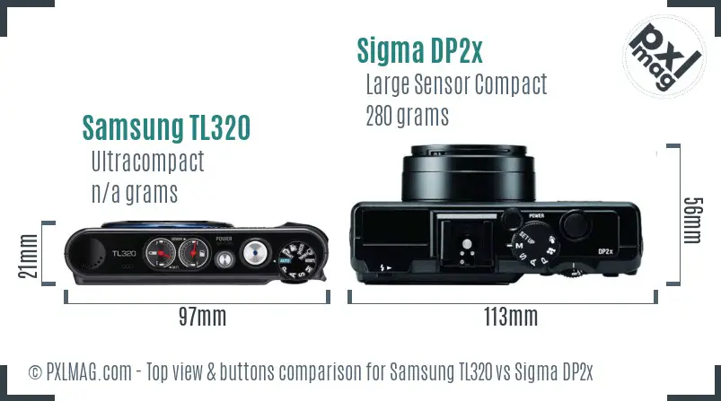 Samsung TL320 vs Sigma DP2x top view buttons comparison Samsung TL320 vs Sigma DP2x top view buttons comparison