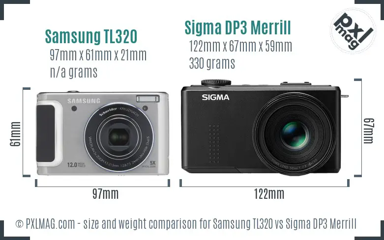 Samsung TL320 vs Sigma DP3 Merrill size comparison