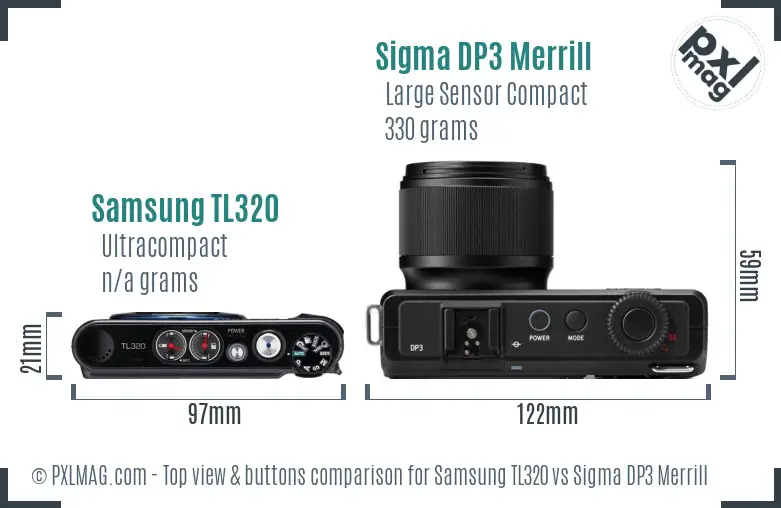 Samsung TL320 vs Sigma DP3 Merrill top view buttons comparison