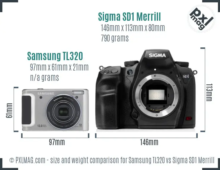 Samsung TL320 vs Sigma SD1 Merrill size comparison