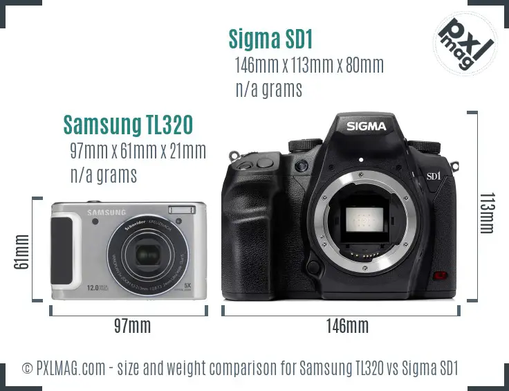 Samsung TL320 vs Sigma SD1 size comparison