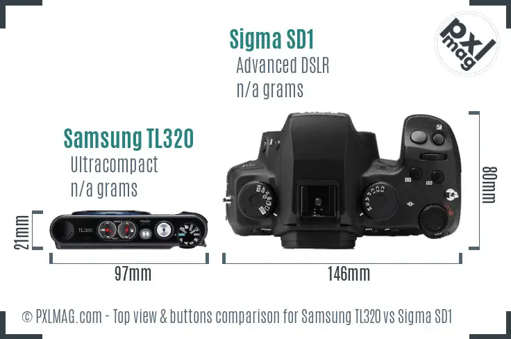 Samsung TL320 vs Sigma SD1 top view buttons comparison
