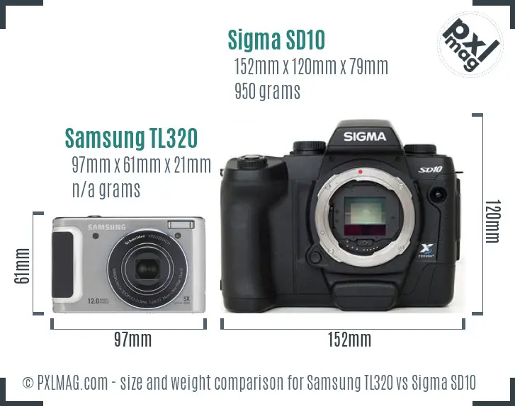 Samsung TL320 vs Sigma SD10 size comparison