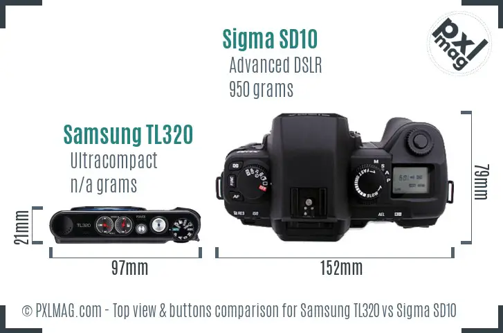 Samsung TL320 vs Sigma SD10 top view buttons comparison