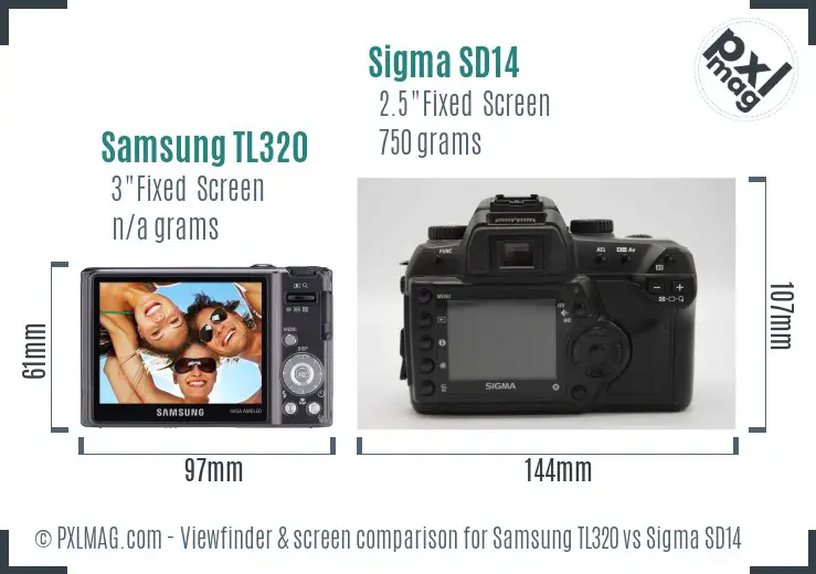 Samsung TL320 vs Sigma SD14 Screen and Viewfinder comparison