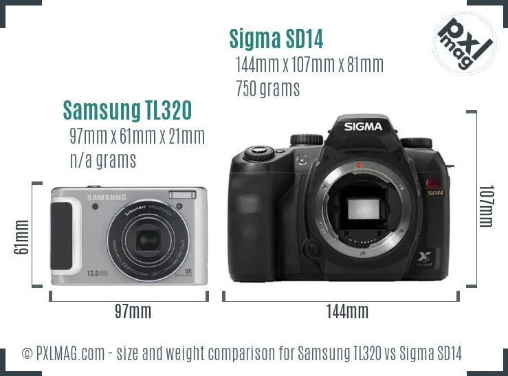 Samsung TL320 vs Sigma SD14 size comparison