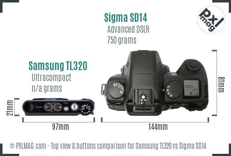 Samsung TL320 vs Sigma SD14 top view buttons comparison