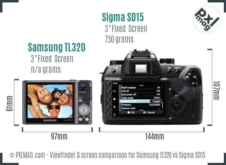Samsung TL320 vs Sigma SD15 Screen and Viewfinder comparison