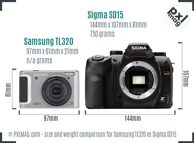 Samsung TL320 vs Sigma SD15 size comparison