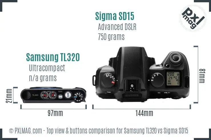 Samsung TL320 vs Sigma SD15 top view buttons comparison