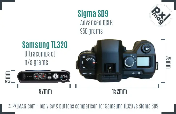 Samsung TL320 vs Sigma SD9 top view buttons comparison Samsung TL320 vs Sigma SD9 top view buttons comparison