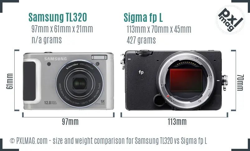 Samsung TL320 vs Sigma fp L size comparison