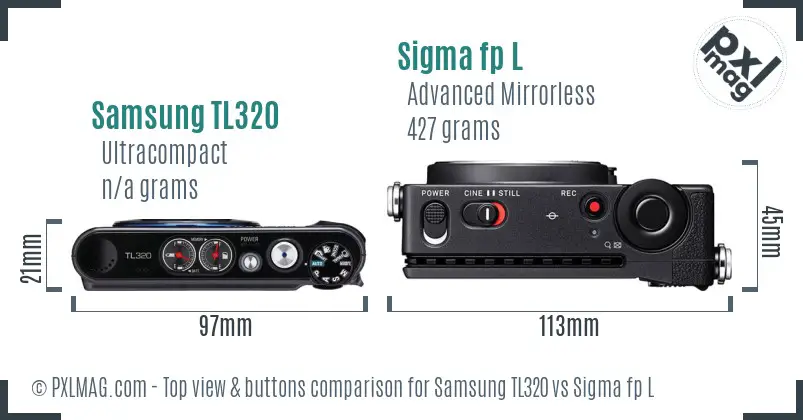 Samsung TL320 vs Sigma fp L top view buttons comparison