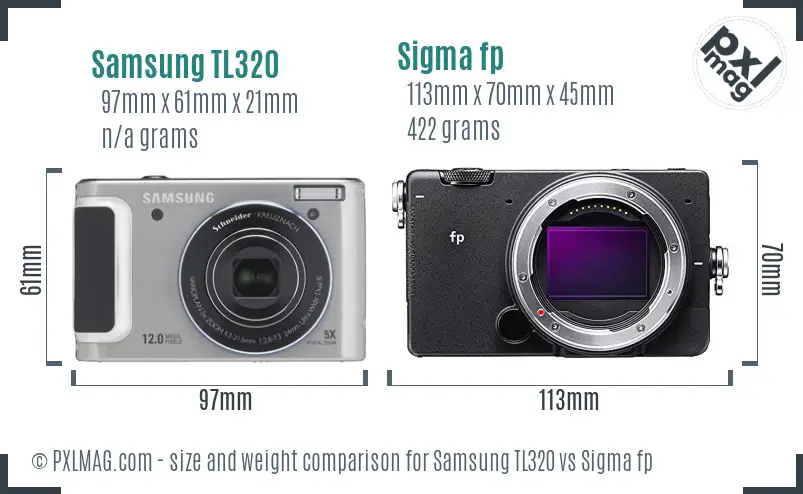 Samsung TL320 vs Sigma fp size comparison