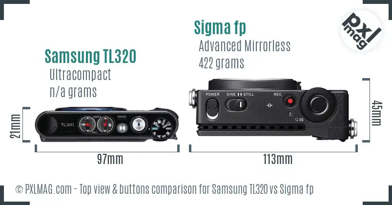 Samsung TL320 vs Sigma fp top view buttons comparison