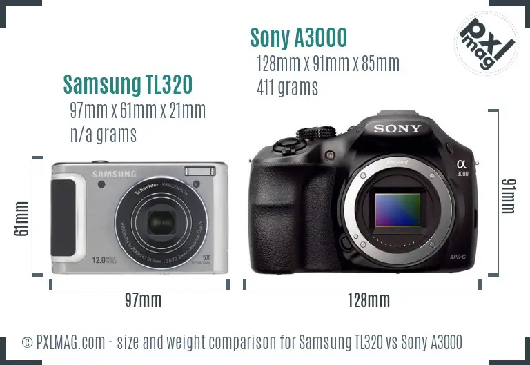 Samsung TL320 vs Sony A3000 size comparison