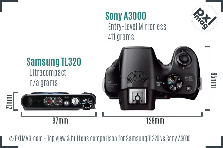 Samsung TL320 vs Sony A3000 top view buttons comparison