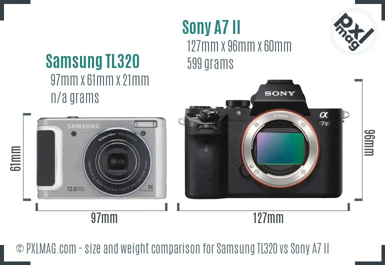 Samsung TL320 vs Sony A7 II size comparison