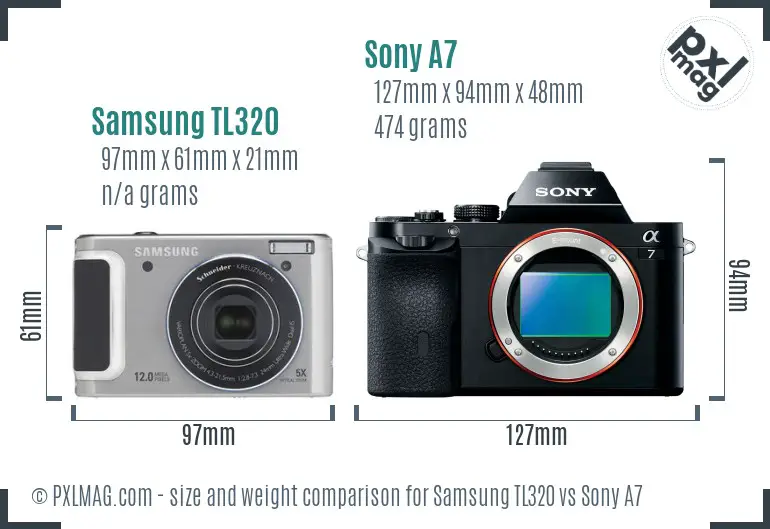 Samsung TL320 vs Sony A7 size comparison